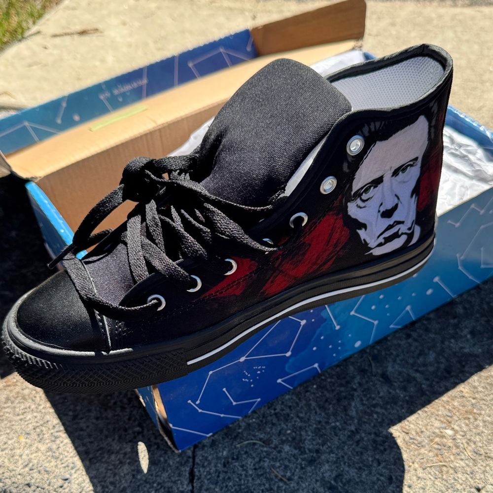 Custom Christopher Walken Black and Red High-Top Sneakers